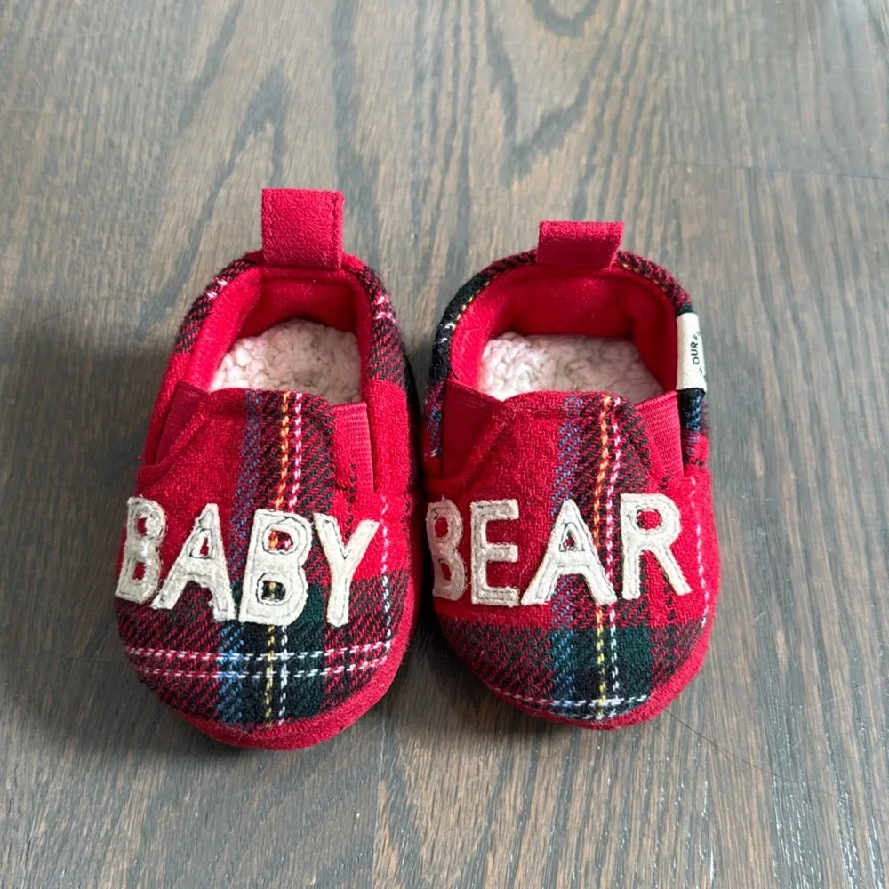 Dearfoams Baby Bear Red Plaid Slippers 3-6M